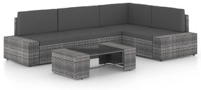vidaXL 5 pcs conjunto lounge de jardim c/ almofadões vime PE cinzento