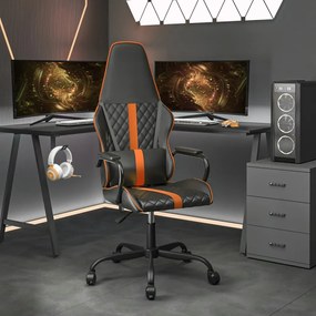 vidaXL Cadeira gaming massagens couro artificial preto e laranja
