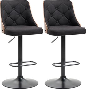 Conjunto de 2 bancos de bar com altura ajustável, giratórios a 360° e apoio para os pés, em tecido acolchoado Preto