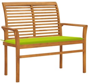 vidaXL Banco de jardim c/ almofadão verde brilhante 112 cm teca maciça