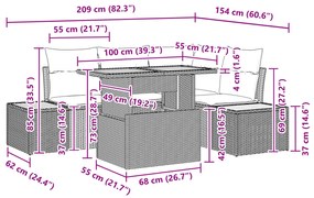 Conjunto de Jantar de Jardim 5 Peças com Almofadas Ratan Preto Acácia