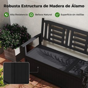 Banco jardim 123 x 68,5 x 96 cm com armazenamento para pátio com 185 L para 2 pessoas com encosto e braços Preto