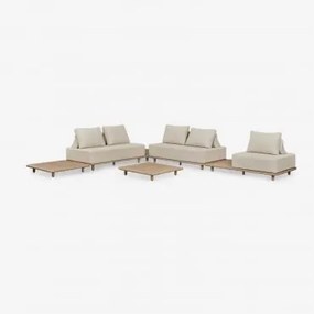 Conjunto De Jardim Com Sofá De Canto Modular De 4 Peças Com Mesa Lateral E De Centro 95x95 Cm Em Acácia Portet Gardénia Branco - Sklum