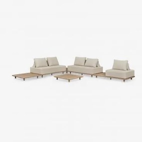 Conjunto De Jardim Com Sofá Modular De Canto De 4 Peças Com Mesa Auxiliar E De Centro 95x95 Cm Em Acácia Portet Marrom Acácia Claro - Sklum