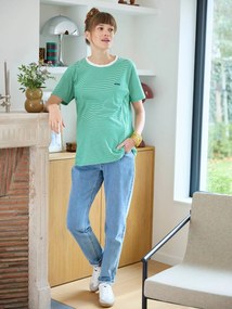 T-shirt às riscas em algodão, personalizável, especial gravidez e amamentação verde