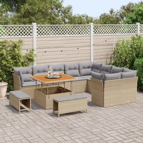 Conjunto de Sofá de Jardim vidaXL 12 Peças com Almofadas Bege Vime Acá