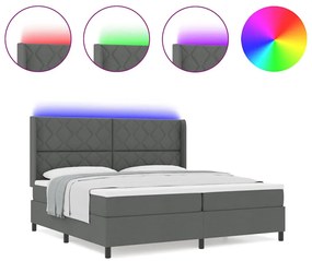 Cama Box com Colchão e LED Cinza Escuro, 200x200 cm em Tecido