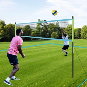 Conjunto de rede de voleibol portátil para exterior Sistema de rede de voleibol de alta resistência com postes ajustáveis em altura Azul + Verde