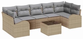Conjunto de Sofás para Jardim de 8 Peças com Almofadas Bege em Rattan