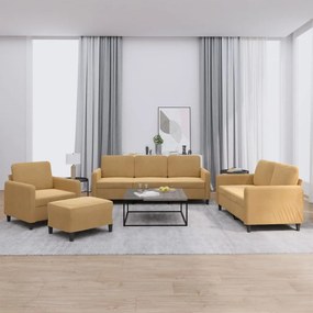 4 pcs conjunto de sofás veludo castanho