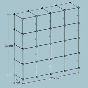 Armário de arrumação para crianças com 15 cubos com portas 31 x 153 x 153 cm branco leitoso, padrão colorido (motivo espacial)