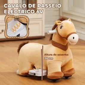 Cavalo Elétrico para Crianças de 18 a 36 Meses Cavalo de Brincar Elétrico com Bateria 6V e Música 69x34x53 cm Castanho