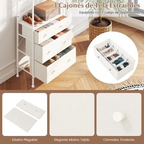 Guarda Roupa com gavetas com barra para pendurar e prateleiras para entrada do quarto 55 x 28 x 176 cm Branco