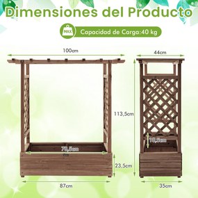 Floreira elevada com treliça para plantas em arco Furos de drenagem 100 x 44 x 113,5 cm castanha