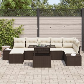 Conjunto de Sofá de Jardim com 8 Peças com Almofadas Castanho em Ratta