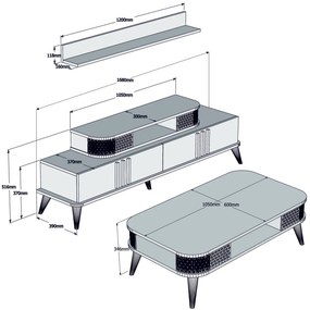 Conjunto de Mobiliário de Sala de Estar Eylül – Carvalho – Medidas Var