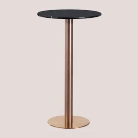Mesa Alta De Bar Redonda Ø60 Cm Em Pedra Natural Xiren Mármore Nero Marquina - Ouro Rosa Escovado - Sklum