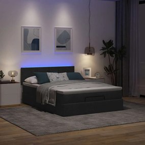 Cama Otomana com Colchão &amp; LEDs Preto 140x200 cm Tecido
