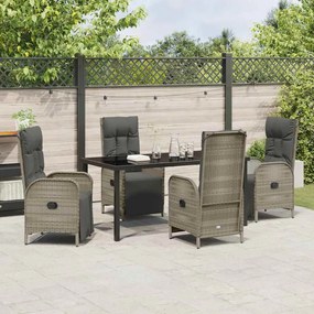 Conjunto de Jantar de Jardim com 5 Peças e Almofadas, Rattan Poli Cinz