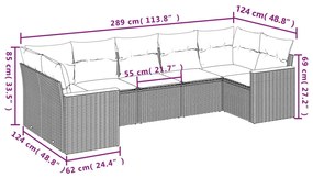 7 pcs conjunto de sofás p/ jardim c/ almofadões vime PE preto