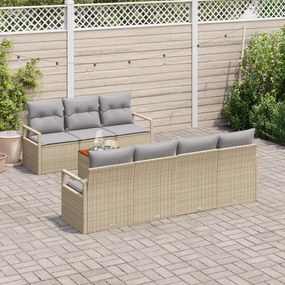 Conjunto de Sofá de Jardim vidaXL de 8 Peças com Almofadas Bege Vime P