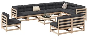 11 pcs conjunto sofás de jardim madeira de pinho maciça
