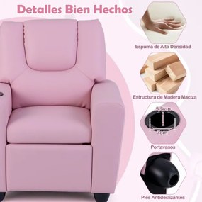 Poltrona reclinável para crianças em veludo, com porta-copos e apoio para os pés ajustável, para sala de estar ou área de jogos, a partir dos 3 anos R