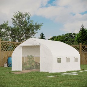 Estufa de jardim tipo túnel, 10,4 m², com proteção anti-UV, porta com fecho de correr, janelas de malha, 350 x 300 x 200 cm, branca
