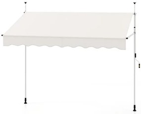 Toldo retrátil manual 2,5 m x 3 m Toldo exterior com altura ajustável Manivela e sem perfuração para janela Porta Terraço Branco