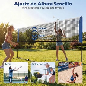 Conjunto de badminton com rede ajustável de 510 cm, 2 penas e bolsa de transporte, para uso em casa, no exterior, na praia e no jardim Azul e Preto