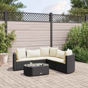 vidaXL 6 pcs conjunto sofás de jardim c/ almofadões vime PE preto
