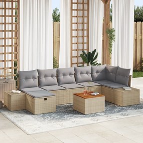 Conjunto de Sofá de Jardim de 8 Peças com Almofadas Bege Polirattan