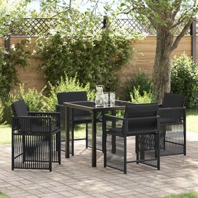 vidaXL Conjunto de Jantar de 5 peças com Almofadas Preto Poli Rattan