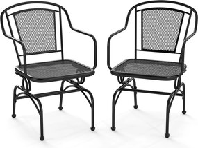 Conjunto de 2 cadeiras com suave movimento de baloiço de jardim em metal pretas.