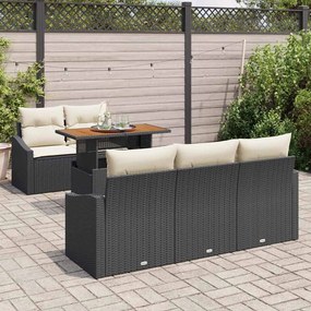 Conjunto de Jantar para Jardim de 6 Peças com Almofadas Pretas de Ratt