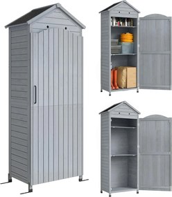 Outsunny Armário de jardim em madeira extra alto com prateleiras ajustáveis, porta magnética, telhado galvanizado, ventilação | Aosom Portugal