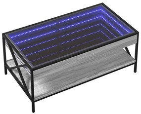 Mesa de centro luzes LED Infinity 90x50x38 cm cinzento sonoma