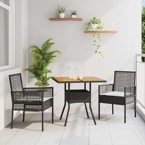 vidaXL Conjunto de Jantar de Jardim 3 Peças com Almofadas Preto Polirattan