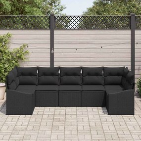 Conjunto de Sofá de Jardim de 7 Peças com Almofadas Preto em Rattan Si