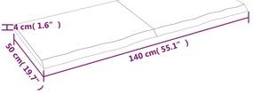 Bancada p/ WC 140x50x(2-4) cm madeira maciça tratada castanho