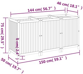 Vaso/floreira de jardim com forro 150x50x75 cm acácia maciça