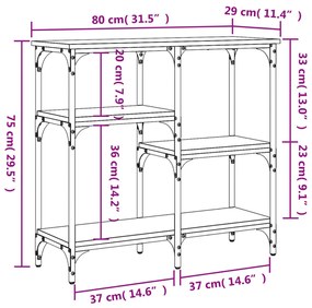 Mesa consola 80x29x75 cm derivados de madeira preto