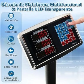 Balança industrial digital computadorizada de 300 kg Balança de plataforma com calculadora de preço Ecrã LED transparente Preta