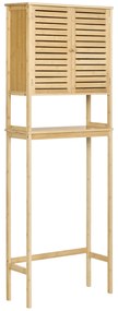 kleanklin Móvel de Bambú sobre Sanita Armário Alto para Casa de Banho com 2 Portas 1 Prateleira Interior e 1 Prateleira de Armazenamento 60x23x173cm Natural