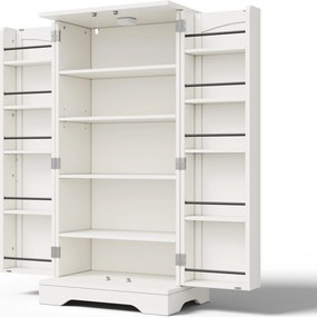 Armário de cozinha com luz LED com sensor, grande armário de arrumação de 2 portas com prateleiras ajustáveis & prateleiras na porta, 60×40×120 cm, Branco| AOSOM Portugal