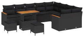 Conjunto de Sofás de Jardim vidaXL 12 Peças com Almofadas Preto Vime A