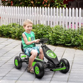 Kart a Pedais para Crianças 5-12 Anos com Assento Ajustável Pneus Insufláveis Amortecimento e Travão de Mão 121x58x61 cm Verde