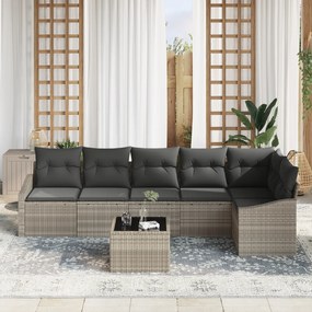 Conjunto de Jantar de Jardim com 7 Peças e Almofadas Cinza em Ratan