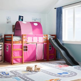 vidaXL Cama alta para criança com túnel 90x200 cm pinho maciço rosa
