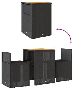 3 pcs conjunto de bistrô com almofadões vime PE preto